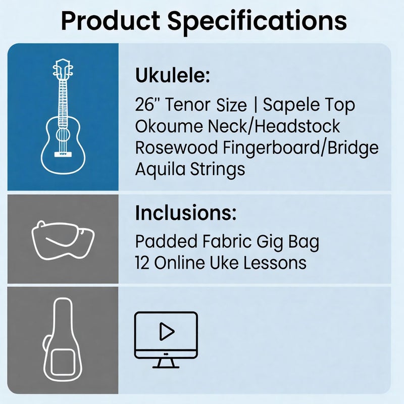 Ranch Tenor Ukulele Ranch 26 inch Professional Wooden ukelele Instrument with Online 12 Lessons and Gig Bag - Small Hawaiian Guitar - Starry Blue - Image 5